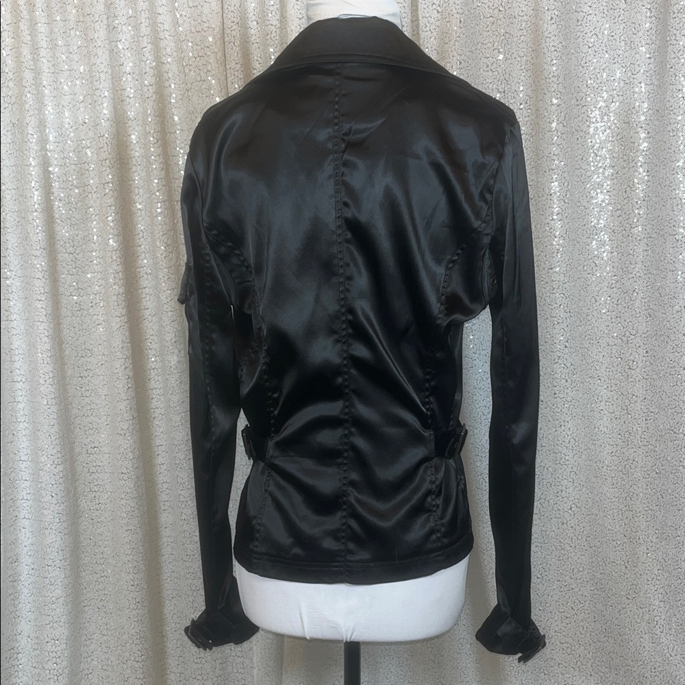 Black Satin Women's Utility Jacket - Picture 3 of 7